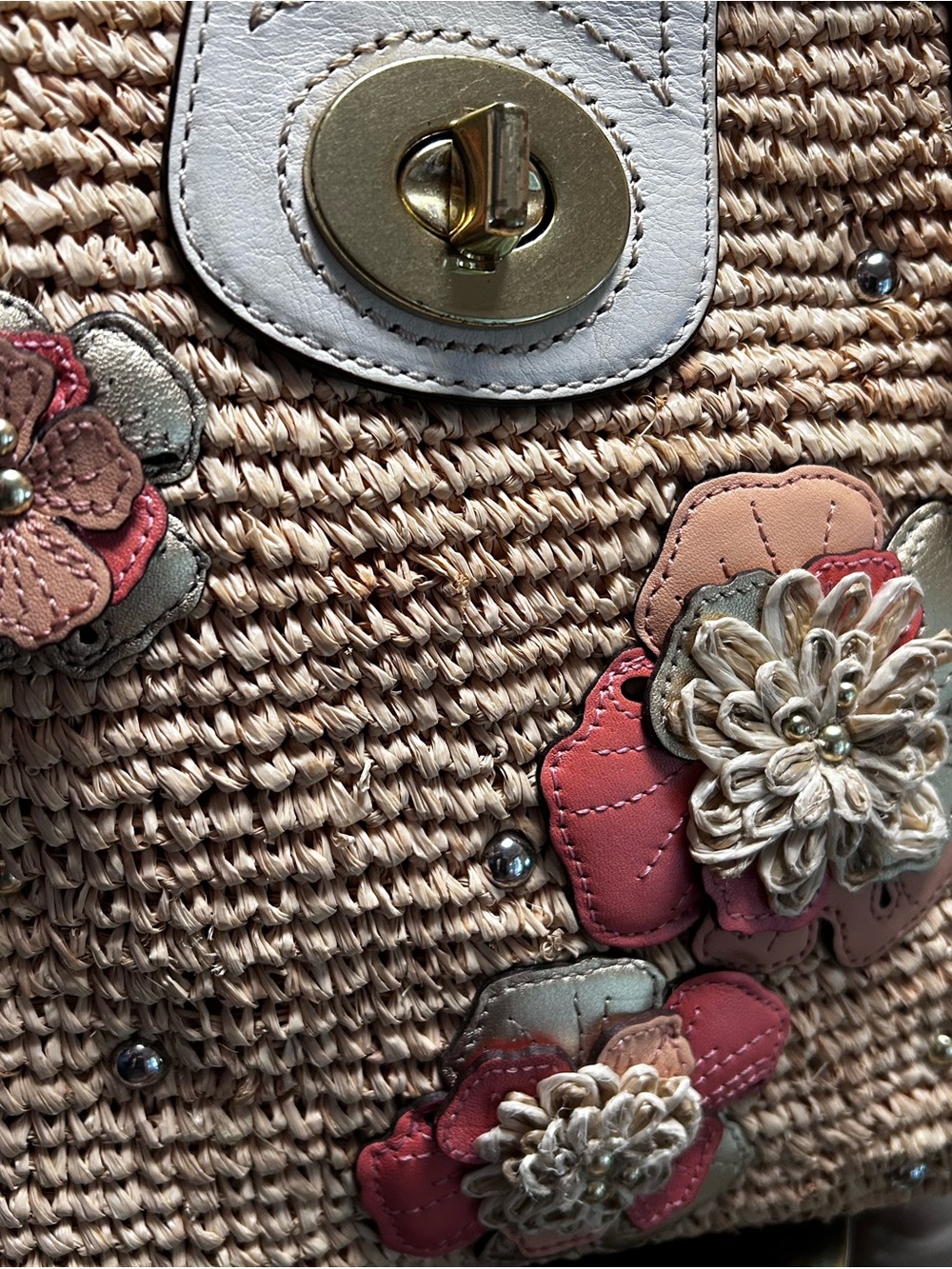 Coach Straw Tote Bag in Natural/White Leather and Flower Appliqué 19347 Hamptons - Picture 8 of 14